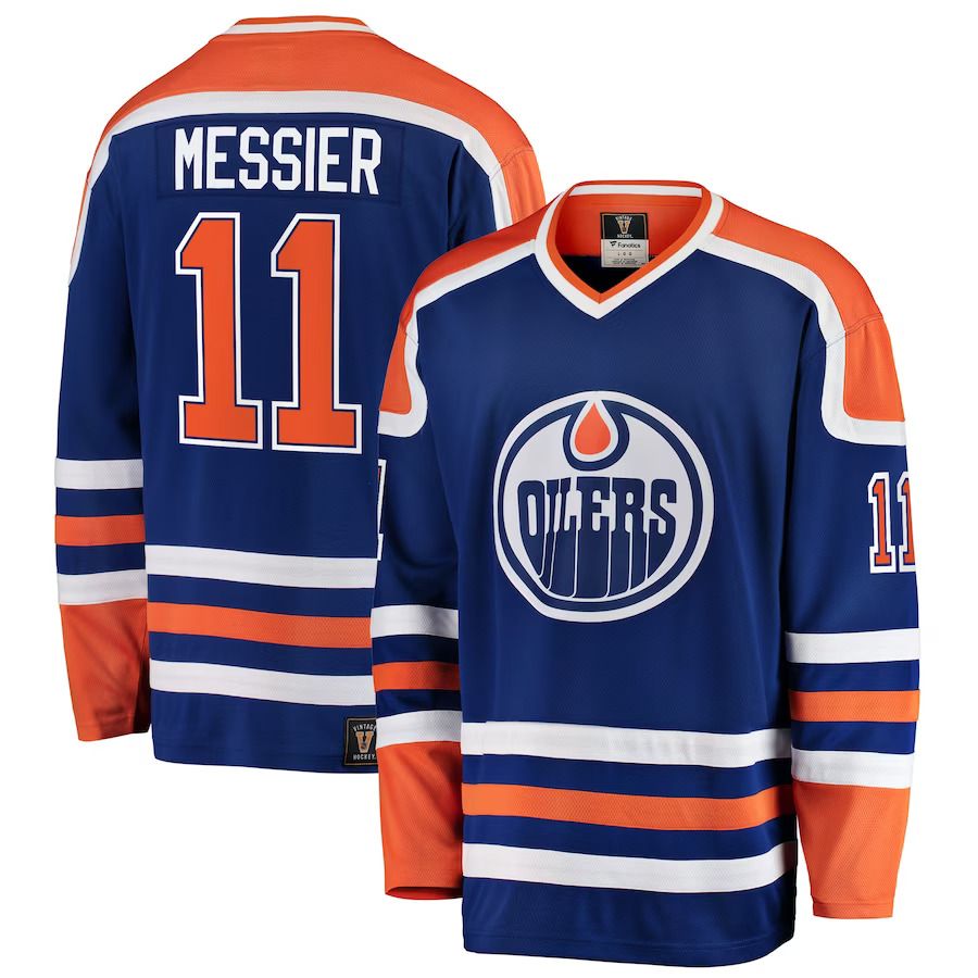 Men Edmonton Oilers #11 Mark Messier Fanatics Branded Blue Premier Breakaway Retired Player NHL Jersey->edmonton oilers->NHL Jersey